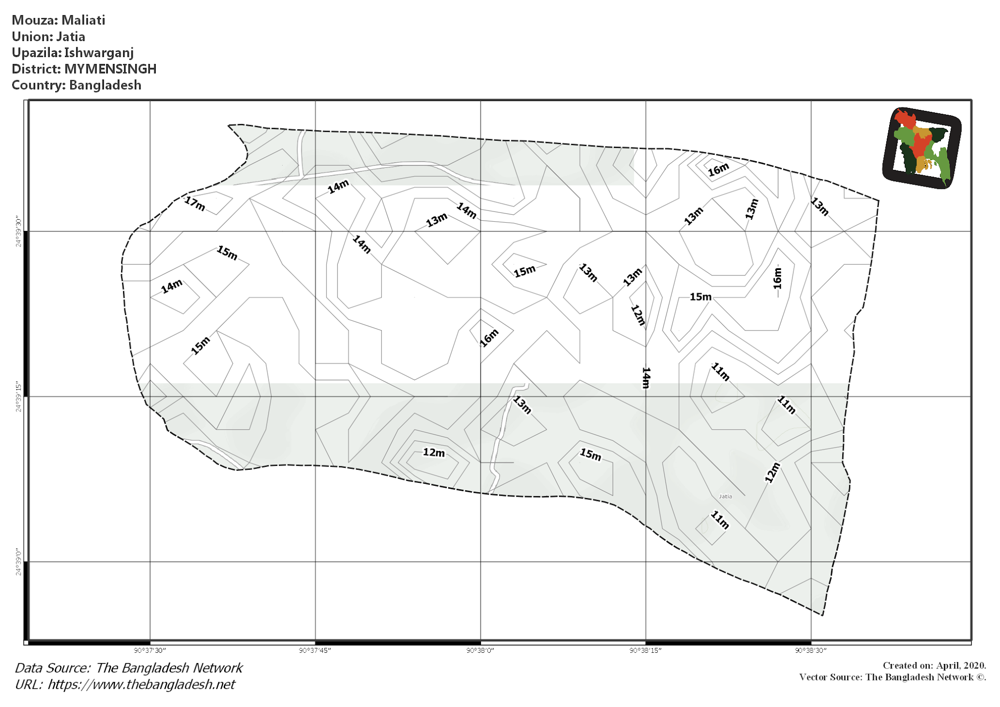Map of Maliati Mouza of Ishwarganj Upazila, MYMENSINGH, Bangladesh.