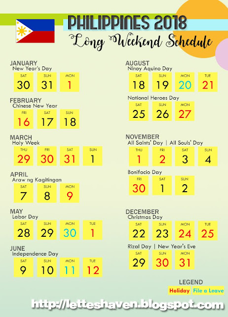 Lettes Haven Philippines 2018 Long Weekends Cheat Sheet