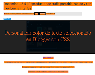 Personalizar color de texto seleccionado en Blogger con CSS