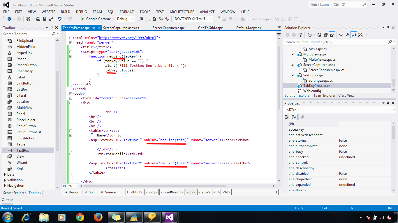 On Pressing TAB Key Text Field Without Data Required Validation Show