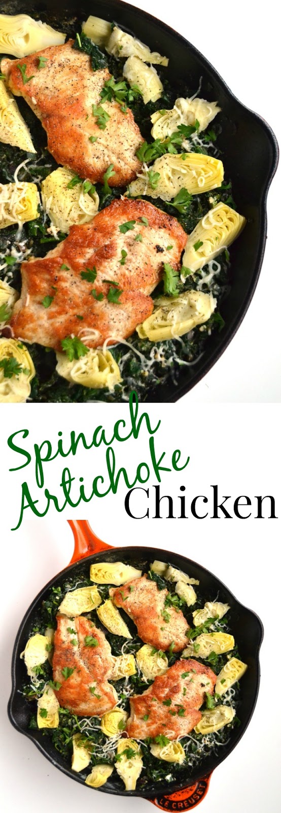 Spinach Artichoke Chicken is a lighter version of your favorite spinach artichoke dip made with Greek yogurt for an impressive and easy dinner! www.nutritionistreviews.com