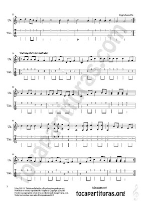 2 Tablatura y Partitura de Guitarra Popurrí Mix 18 Aserrín Aserrán Infantil, Cantiga nº 100 y Waltzing Matilda Tablature Sheet Music for Guitar Music Score Tabs
