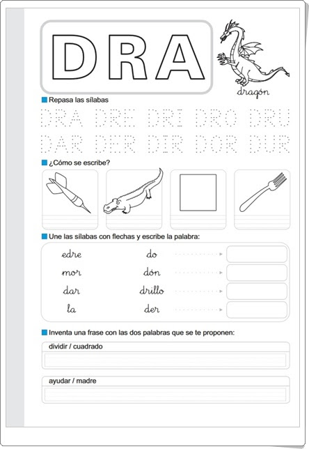 "Fichas de los grupos consonánticos "dr" "br" "pr"" (Pipoclub.com)