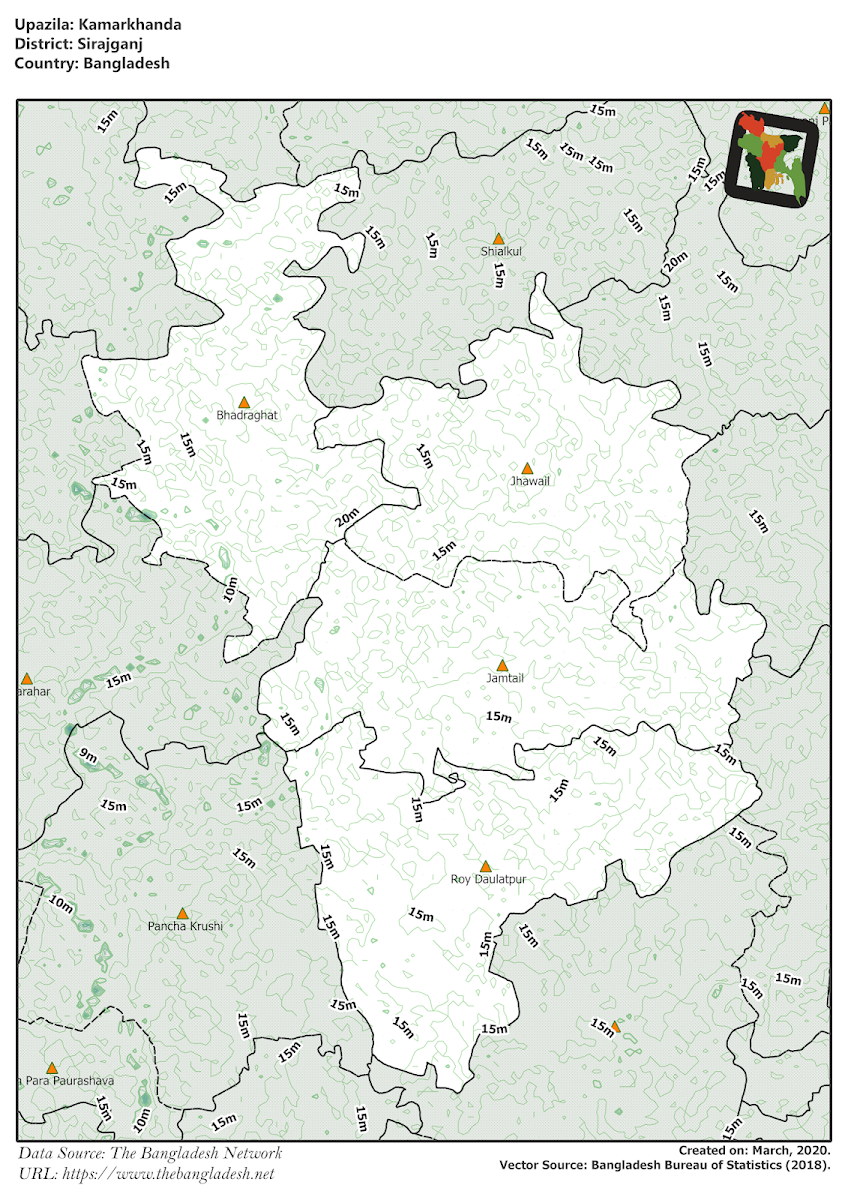 Kamarkhanda Upazila Elevation Map Sirajganj District Bangladesh