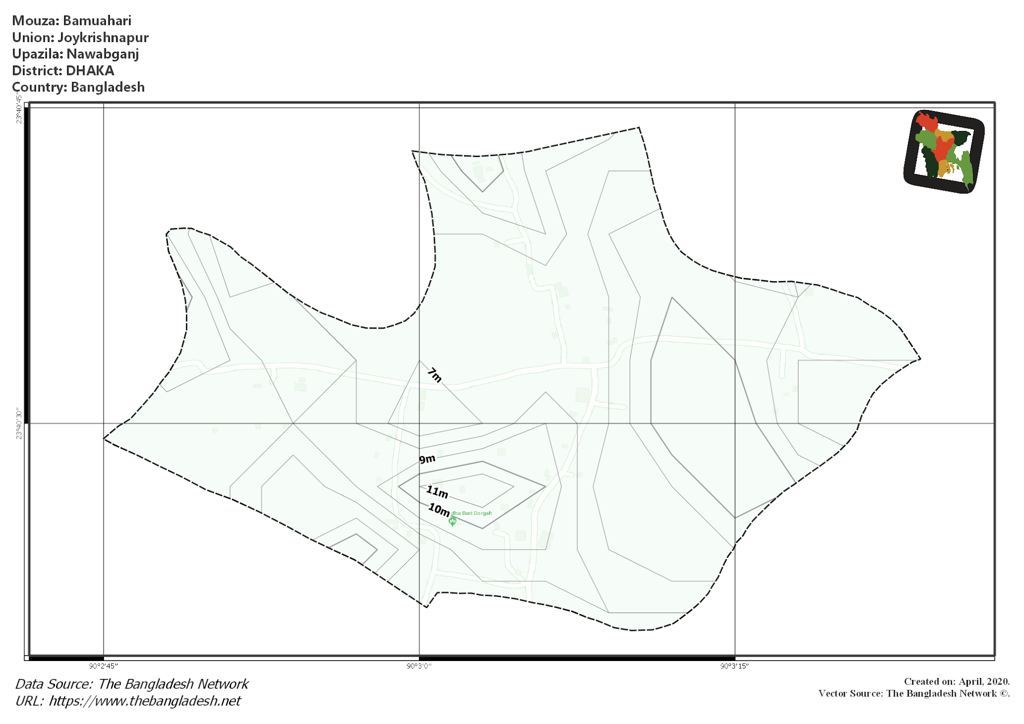 Map of Bamuahari Mouza of Nawabganj Upazila, DHAKA, Bangladesh.