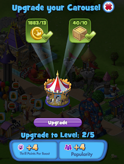 Coasterville Upgrade Screen carousel Zynga Facebook