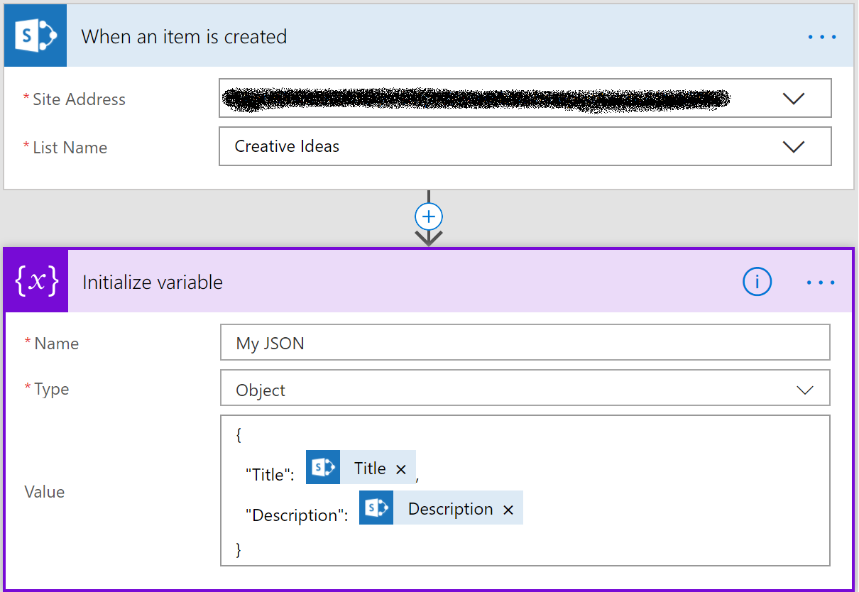 Building json objects in microsoft flow