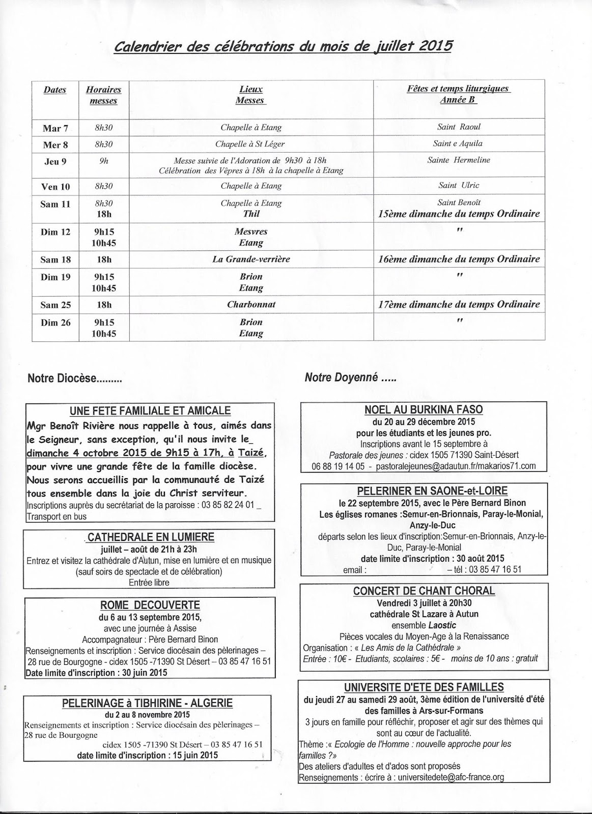 Paroisse Sainte Jeanne de Chantal Feuille paroissiale du dimanche 05