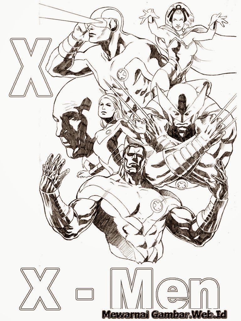 Belajar Mewarnai Huruf Alfabet X - X-Man