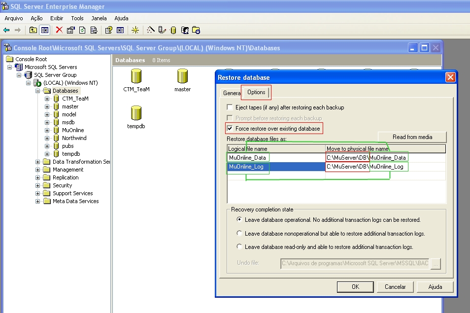 Como Restaurar uma Database no SQL Server 2000 | Ajuda em MuOnline ...