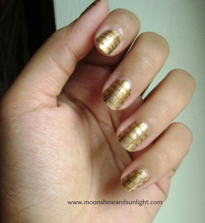 Gold on gold checkered nail art , check nail art , indian nail art blog