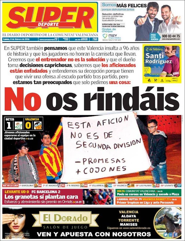 Valencia, Superdeporte: "No os rindáis"