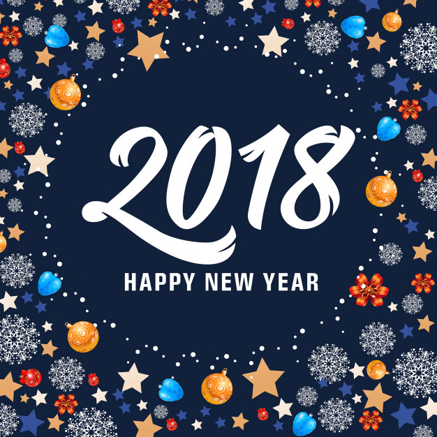 Happy New Year 2018 Lettering and balls Free Vector