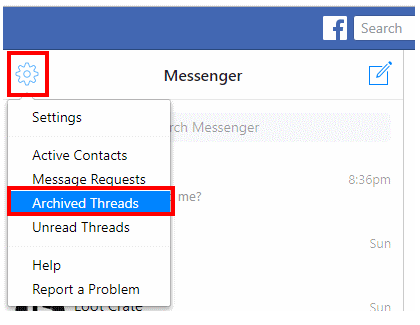 facebook archived messages