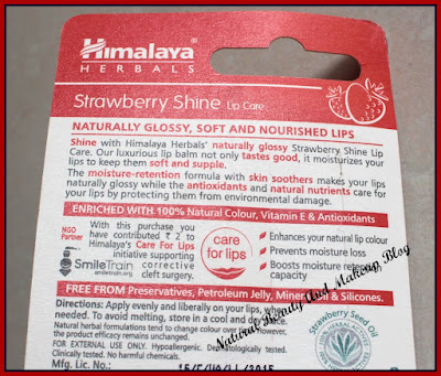 Himalaya Herbals Strawberry Shine Lip Balm - Review, FOTD and other details on Natural Beauty And Makeup Blog