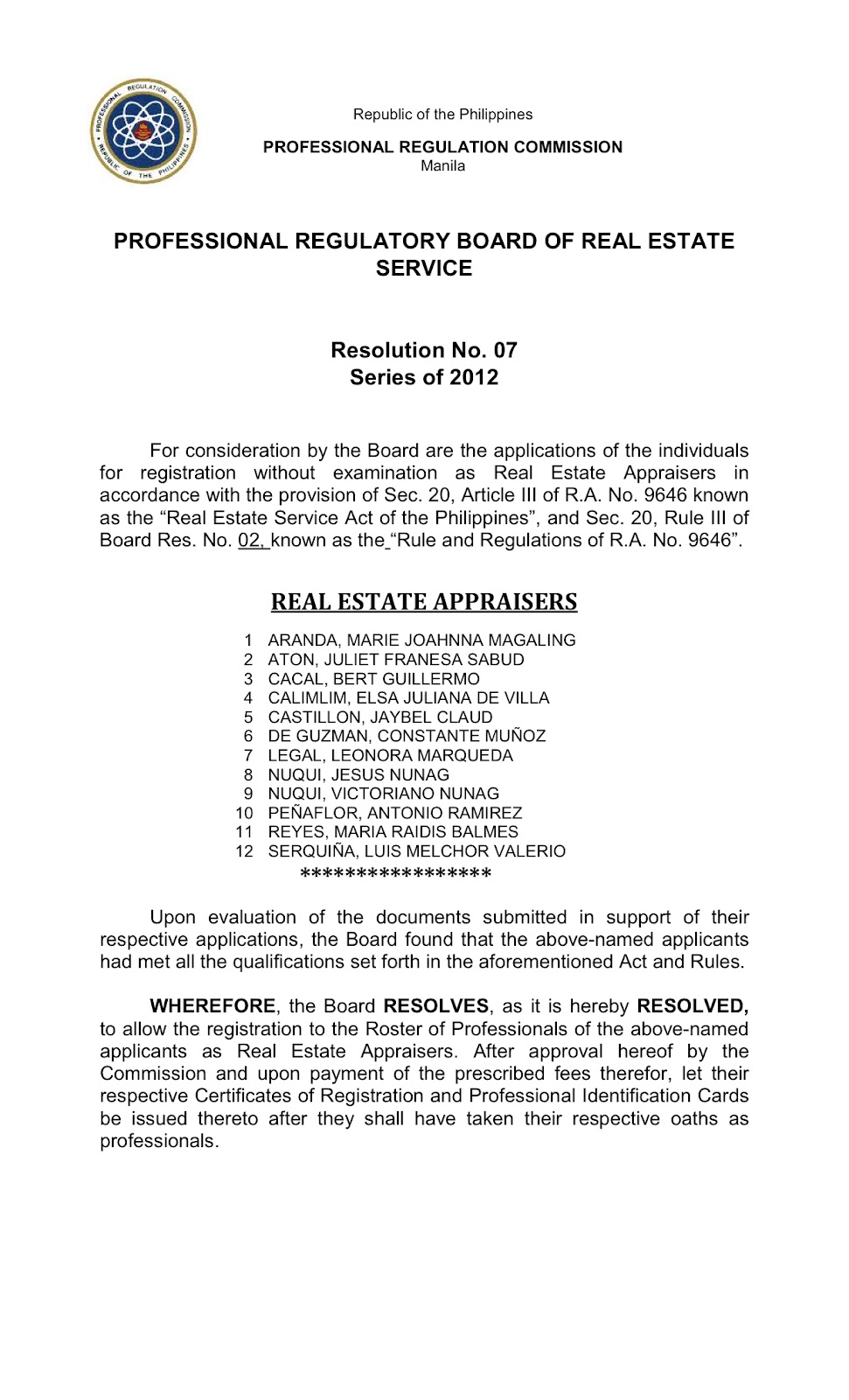 THE PROJECT REVIEW Announcement Approved Real Estate Appraisers