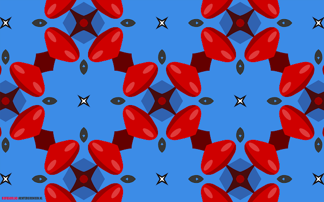 Blauw rode abstracte achtergrond met 3D figuren en witte sterren