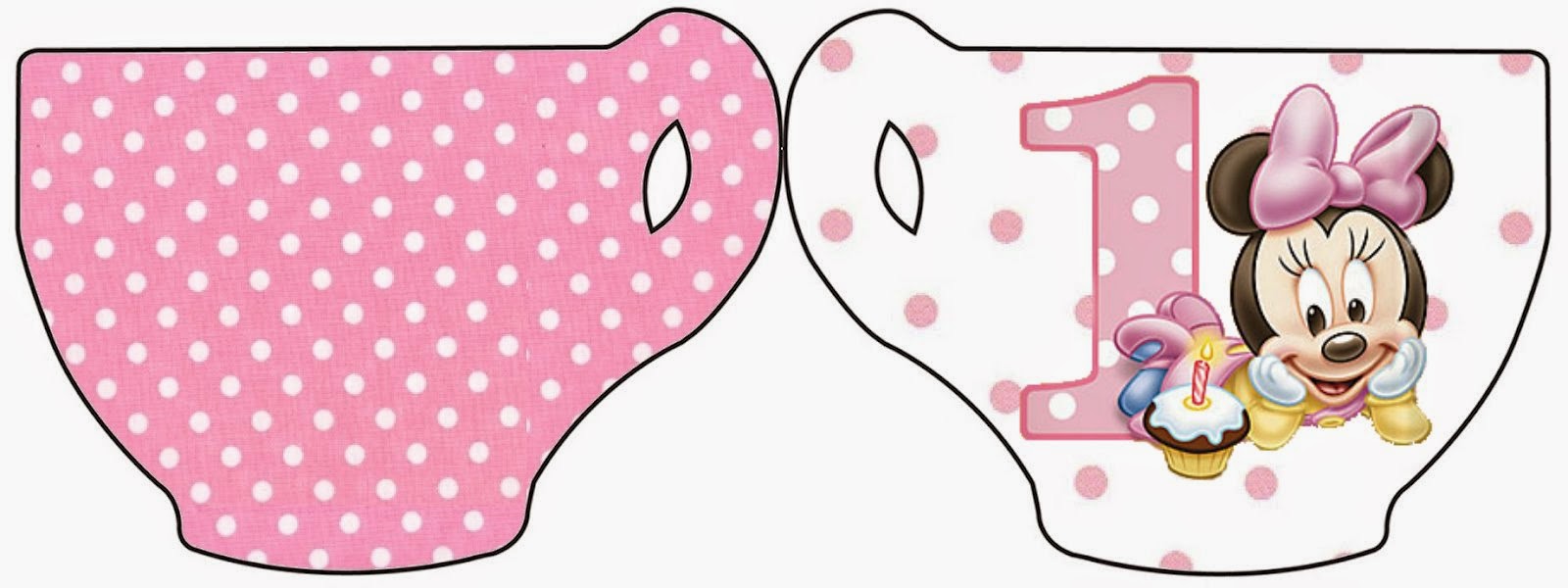 Minnie Primer Año con Lunares: Invitaciones para Imprimir Gratis. Tarjeta con forma de taza de Minnie Primer Año con Lunares.