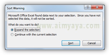  Gambar: Konfirmasi Pengurutan saat mengurutkan data menggunakan warna atau format cell di Microsoft Excel