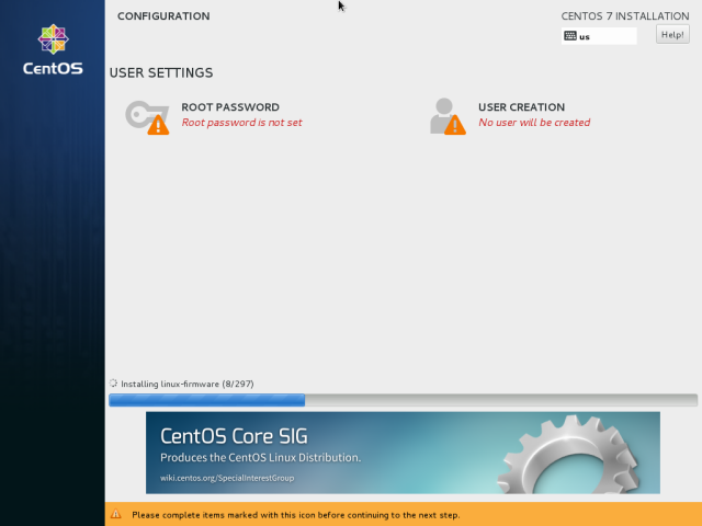 CentOS7 Installation configuration Screenshot