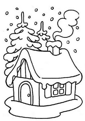 disegno da colorare di casa sotto la neve