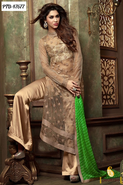 Diwali season special beige chiffon designer anarkali salwar suit online shopping at pavitraa.in