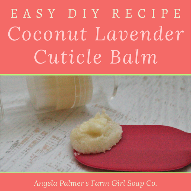 Whip up this DIY coconut lavender cuticle balm to help moisturize brittle nails and dry, ragged cuticles. It's super easy to make and you'll notice big results. By Angela Palmer at Farm Girl Soap Co.