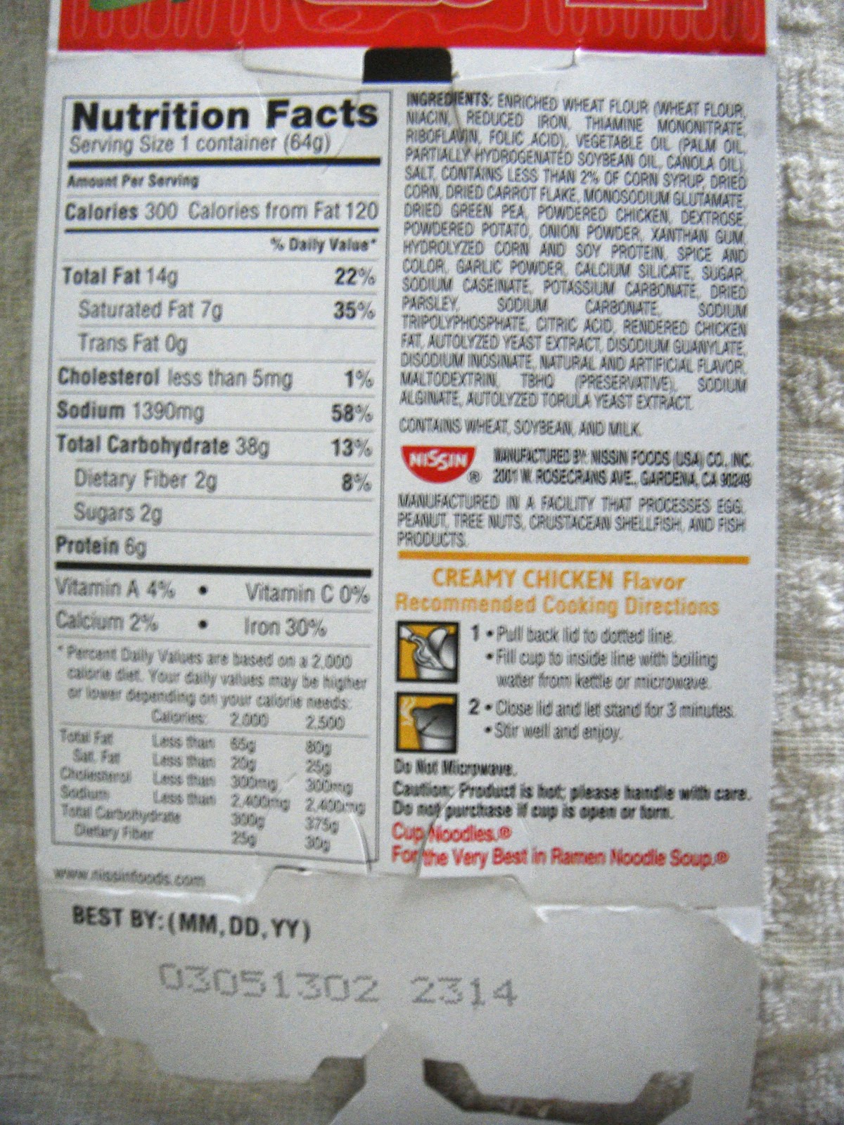 Nissan cup noodles nutrition information #9