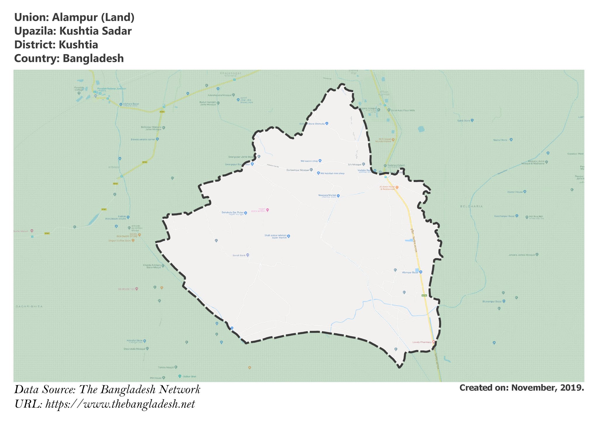Map of Alampur of Kushtia, Bangladesh.