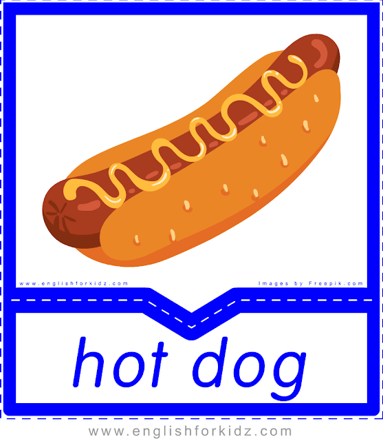 Hot dog - English food flashcards for ESL students