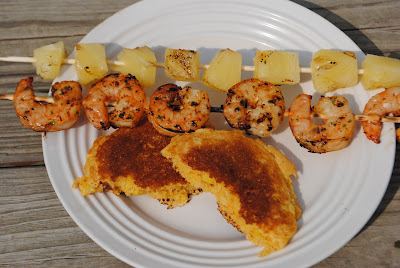 chipotle shrimp skewers with corn cakes