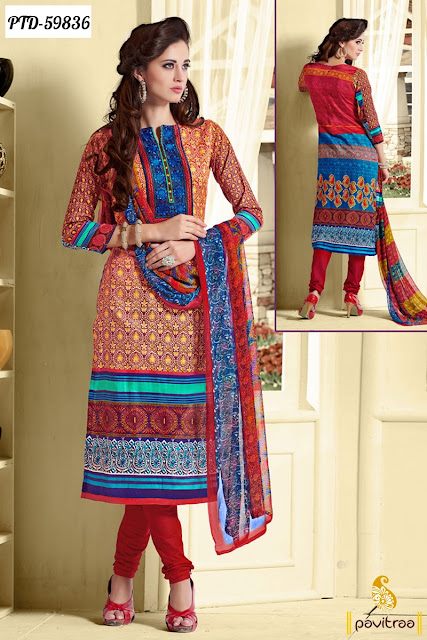 daily wear casual straight embroidery salwar suit with churidar and also printed work 