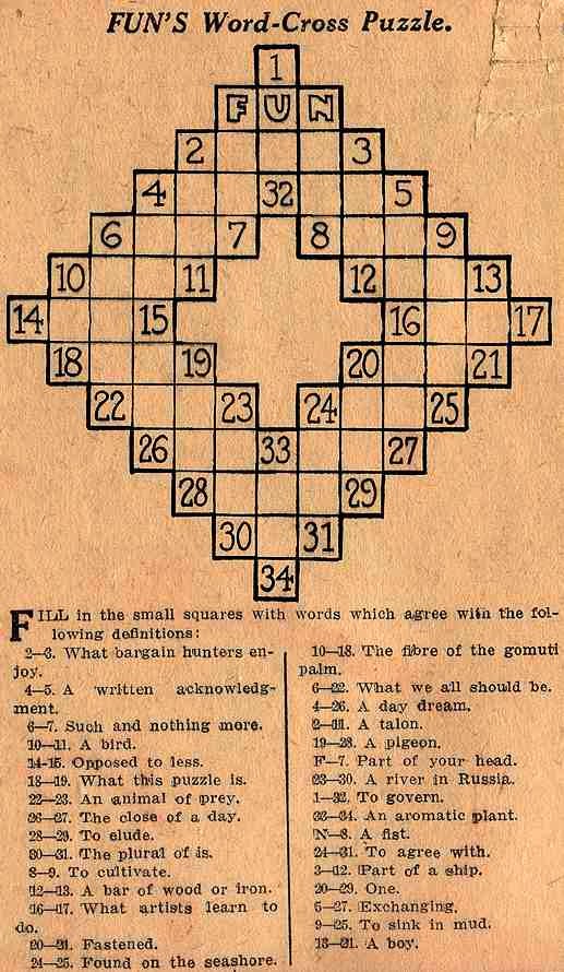 FUN s Word Cross Puzzle Arthur Wynne 1910 1919 A1 Charlotte D G 
