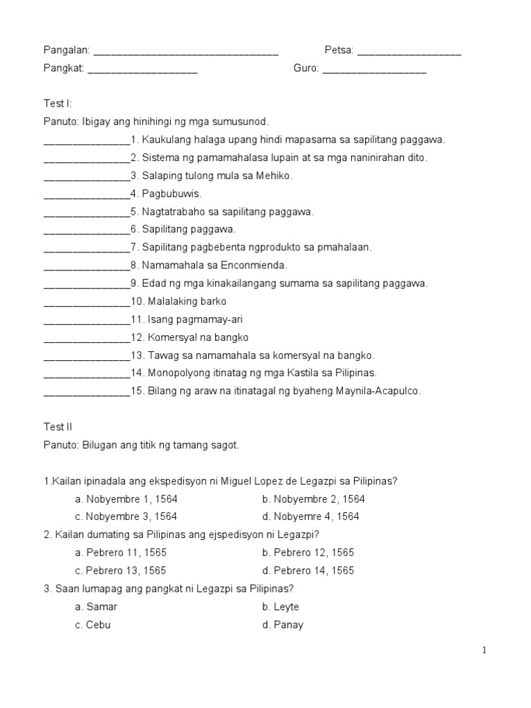 Printable Worksheet For Grade 4 Araling Panlipunan | Images and Photos