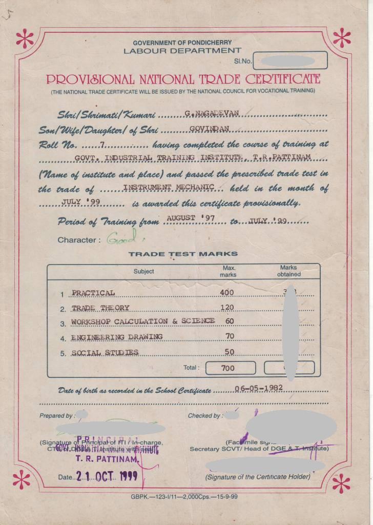 nagadevan Education Training Experience My ITI Degree