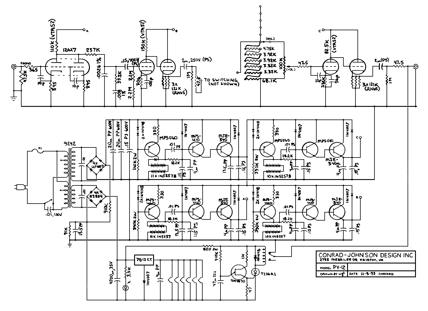 真空管研究: Conrad-Johnson 全平衡版12AU7/ECC82 美國詩醉PV-12膽前級 galls wiring diagram 