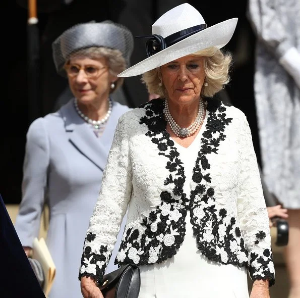 Queen Elizabeth II, Duchess Camilla of Cornwall, Countess Sophie of Wessex, Princess Anne, wearring is print dress