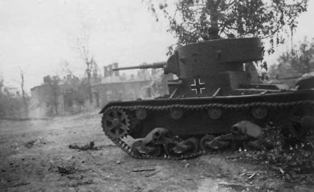 Captured Soviet T-26B of German 45th Infantry Division 27 June 1941 worldwartwo.filminspector.com