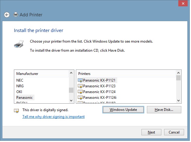 windows 7 panasonic printer drivers