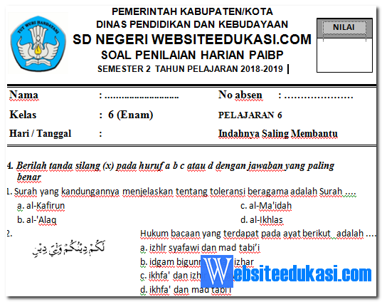 Soal Ph Pai Bp Kls 9 S1 Kurikulum 2013