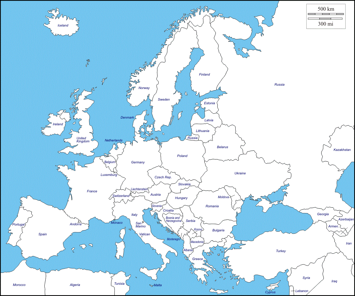 Mapa de Espanha e países vizinhos - Mapa de Espanha e países vizinhos (Sul  da Europa - Europa)