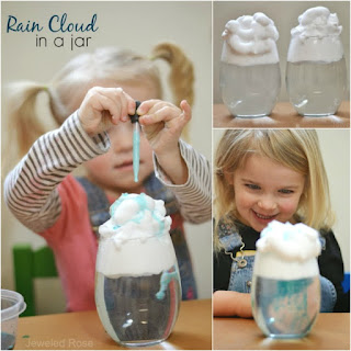 KID SCIENCE: Make a rain cloud in a jar. Great for all ages! #scienceforkids #weatheractivitiesforkids #springscience