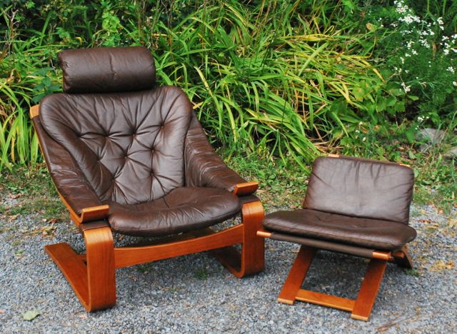 Tribute 20th Decor: Vintage Leather Sling Lounge Chair & Ottoman