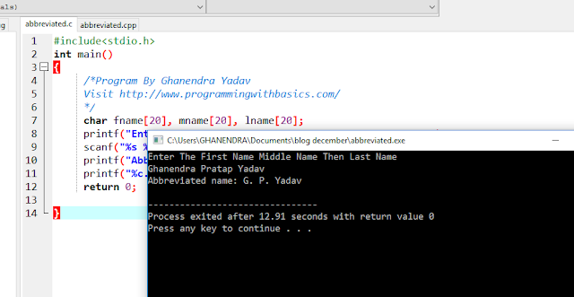 C Program to Convert a person's name in Abbreviated