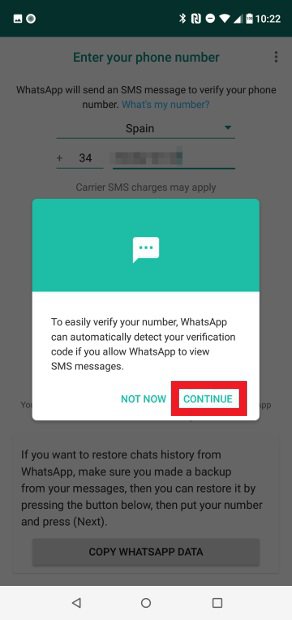 If you allow YowhatApp to view SMS messages.