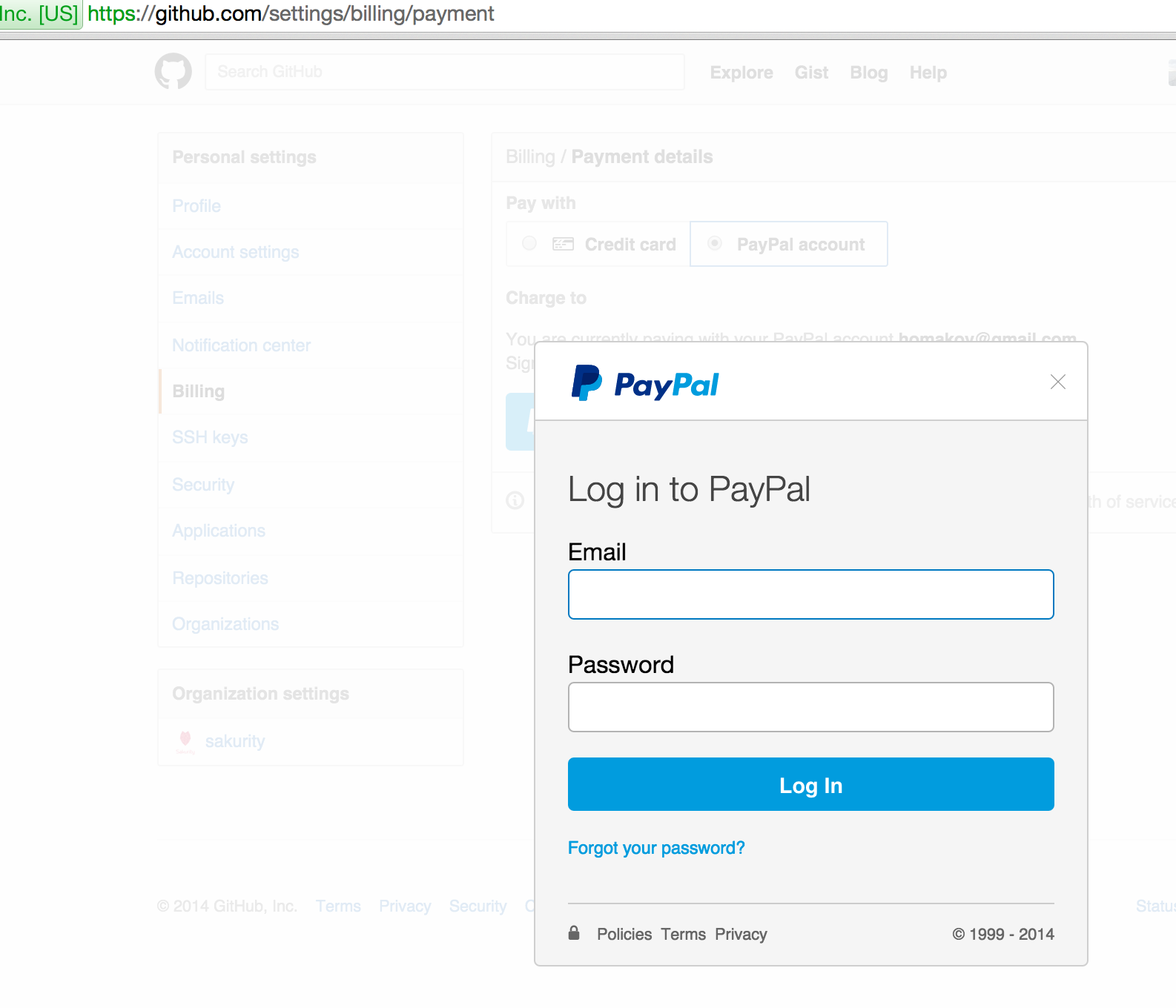 I decided to a paid plan on Github and Paypal looked like a good payment option to me the blue button here