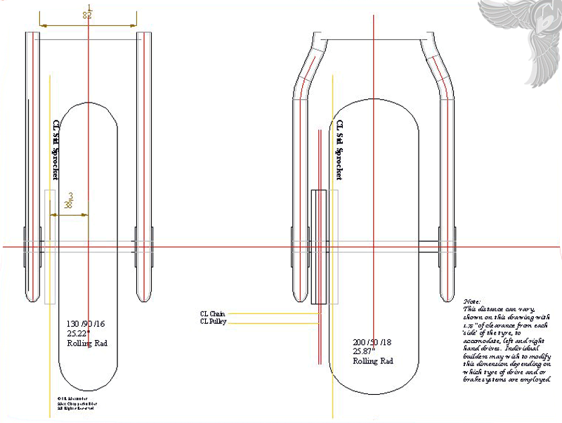 top of custom motorcycle frame view - example sketch