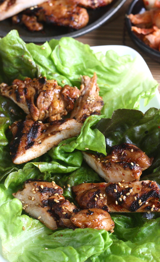 Korean BBQ Chicken Lettuce Wraps recipe by SeasonWithSpice.com