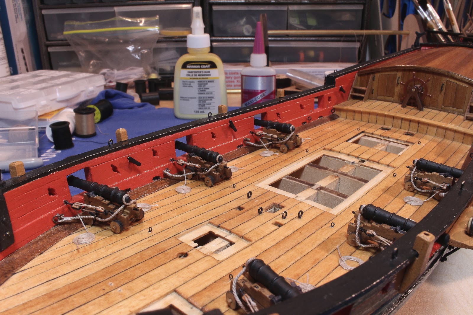 Armed Virginia Sloop 1768 11. Guns and Carriages rigging finished