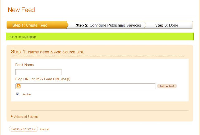 creating a new feed in twitterfeed